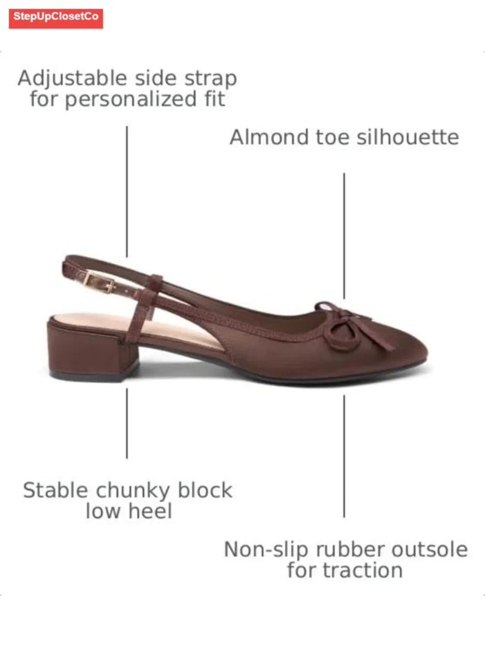 Women's Chunky Low Heel Slingback Bow Pumps Closed Toe Wedding Party Shoes